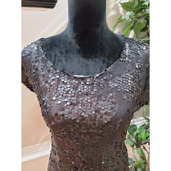 Black Gold Women Sequin Polyester Round Neck Short Sleeve Top Blouse Size Medium - Picture 2 of 11